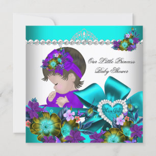 Convites Chuva de Bebê Princesa Menina Roxo Turquesa Azul 4
