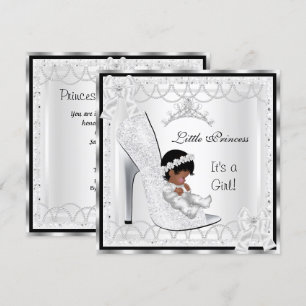 Convites Chuva de Bebê Princesa Menina Sapato Prata Branco 