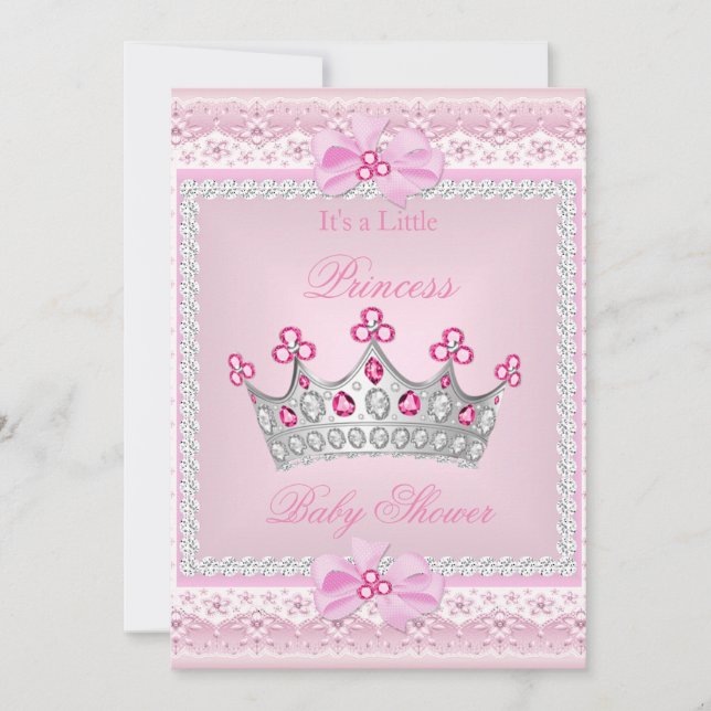 Convites Chuva de Bebê Princesa Menina Tiara de Prata com G (Frente)