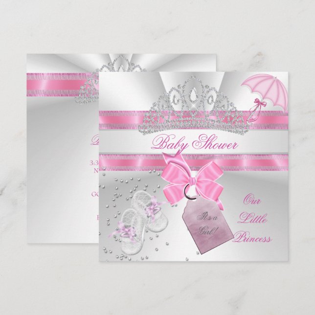 Convites Chuva de Bebê Princesa Menina Tiara Mágica Rosa Br (Frente/Verso)