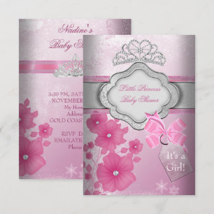 Convites Chuva de Bebê Princesa Menina Tiara Princesa Rosa