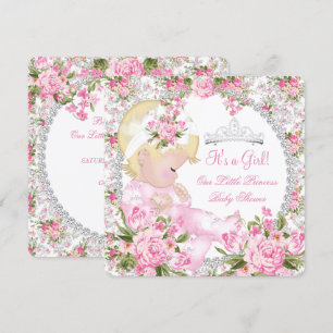 Convites Chuva de Bebê Princesa Menina Vintage Rosa Floral