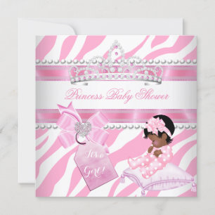 Convites Chuva de Bebê Princesa Menina Zebra Rosa Branco Ét
