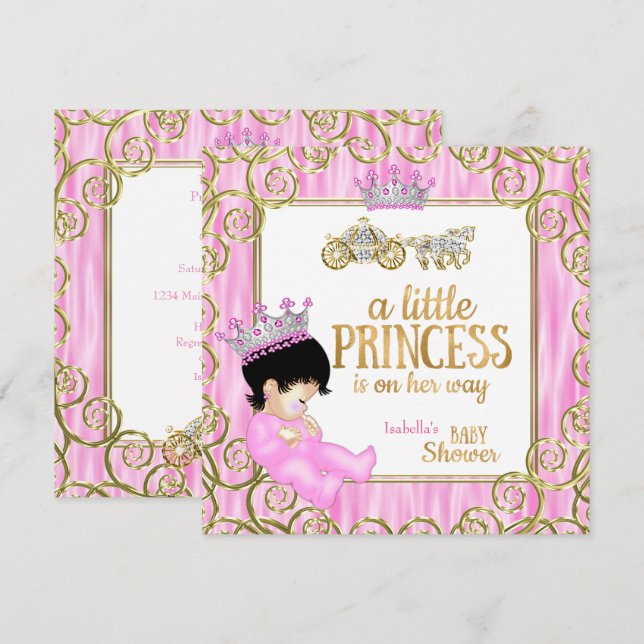 Convites Chuva de Bebê Princesa Morena Carruagem de Cavalo  (Frente/Verso)