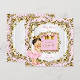 Convites Chuva de Bebê Princesa Morena Rosa com Renda Branc