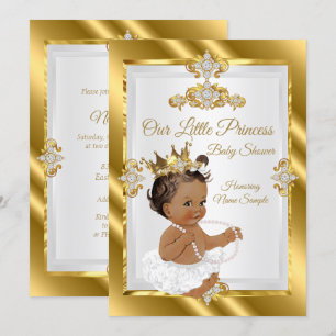 Convites Chuva de Bebe Princesa Ouro Branco Étnico