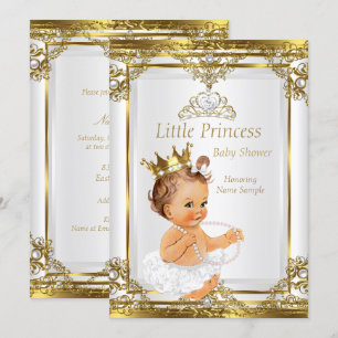 Convites Chuva de Bebe Princesa Pérola Branca Brunette