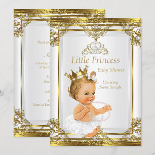 Convites Chuva de Bebê Princesa Pérola Dourada Bebê Loira