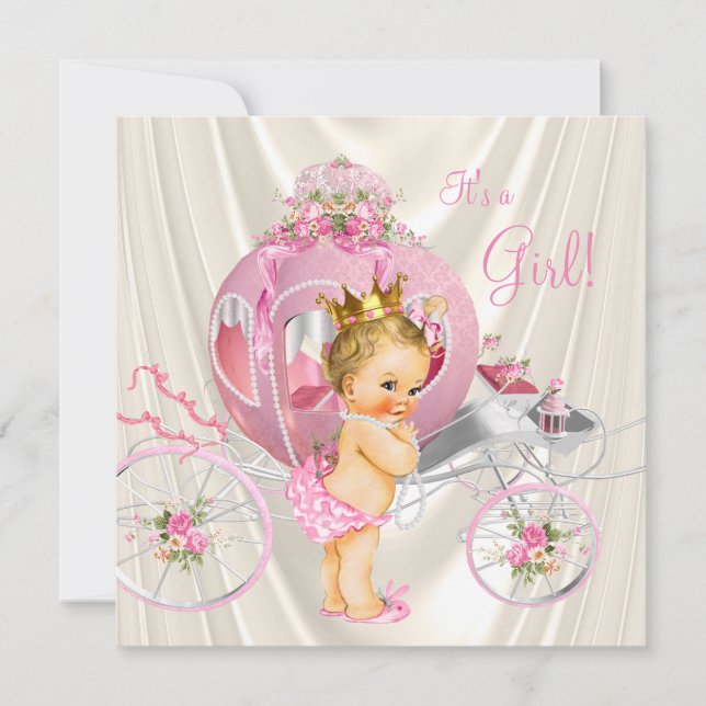 Convites Chuva de Bebê Princesa Pérola e Ouro Rosa (Frente)