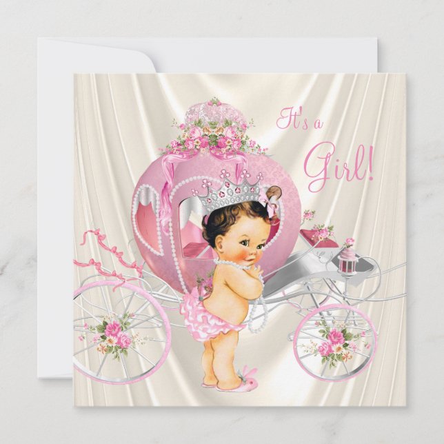 Convites Chuva de Bebê Princesa Pérola Rosa e Marfim (Frente)