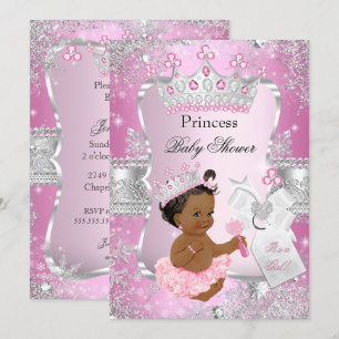 Convites Chuva de Bebê Princesa Prata Rosa Étnica