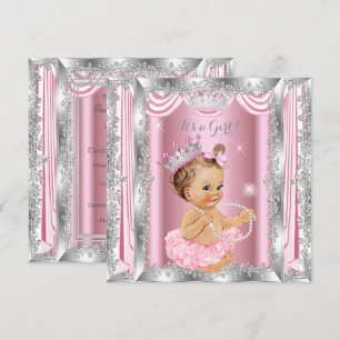 Convites Chuva de Bebê Princesa Rosa Bailarina de Luz Prata