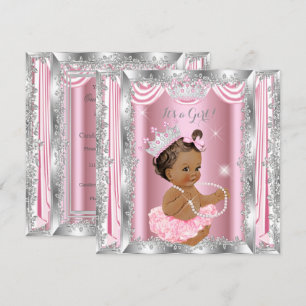 Convites Chuva de Bebê Princesa Rosa Bailarina Prata Escuro