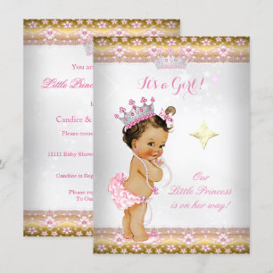 Convites Chuva de Bebê Princesa Rosa Branco Dourado Tiara B