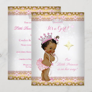 Convites Chuva de Bebê Princesa Rosa Branco Dourado Tiara É