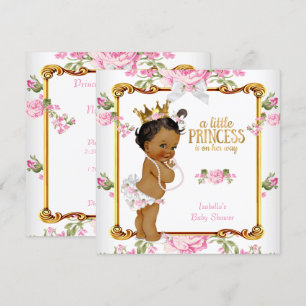 Convites Chuva de Bebê Princesa Rosa Branco Floral Étnico