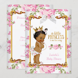 Convites Chuva de Bebê Princesa Rosa Branco Floral Étnico 2
