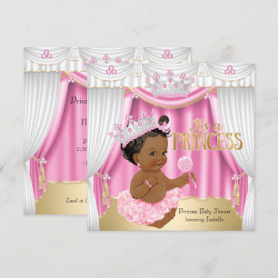 Convites Chuva de Bebê Princesa Rosa Branco Gema Dourado Ét