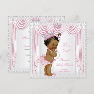 Convites Chuva de Bebê Princesa Rosa Cetim Renda Pele Moren