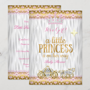 Convites Chuva de Bebê Princesa Rosa Dourado Branco Carruag