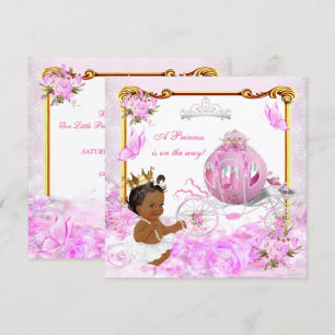 Convites Chuva de Bebê Princesa Rosa Dourado Carruagem Étni