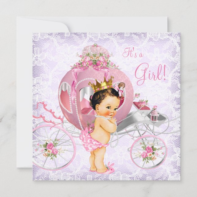 Convites Chuva de Bebê Princesa Rosa e Roxa (Frente)