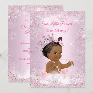 Convites Chuva de Bebê Princesa Rosa Floco de Neve Inverno 