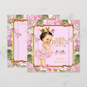 Convites Chuva de Bebê Princesa Rosa Floral Morena