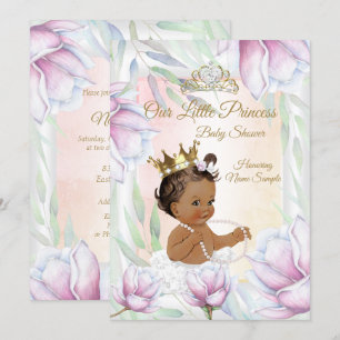 Convites Chuva de Bebê Princesa Rosa Lilás Floral Étnico
