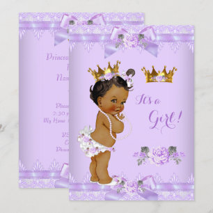 Convites Chuva de Bebê Princesa Rosa Lilás Renda Étnica