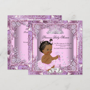 Convites Chuva de Bebê Princesa Rosa Lilás Tutu Étnico
