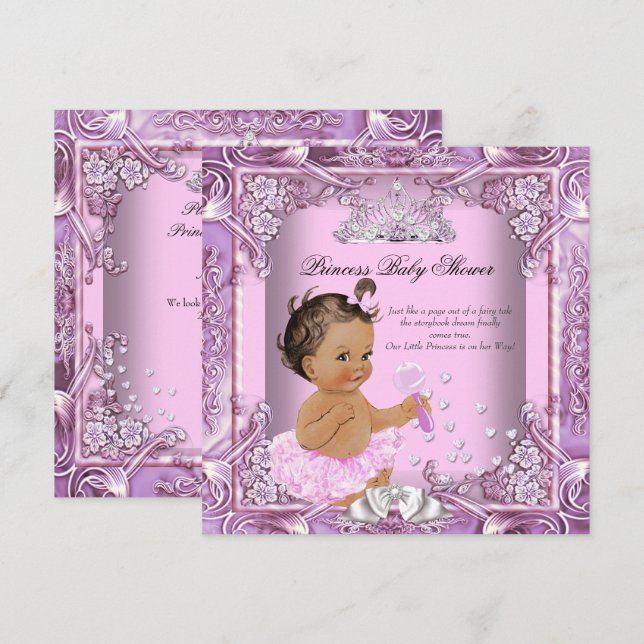 Convites Chuva de Bebê Princesa Rosa Lilás Tutu Morena (Frente/Verso)
