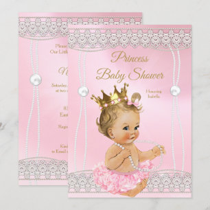 Convites Chuva de Bebê Princesa Rosa pérola laço loira