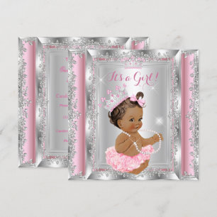 Convites Chuva de Bebê Princesa Rosa Prata Tutu Morena 2