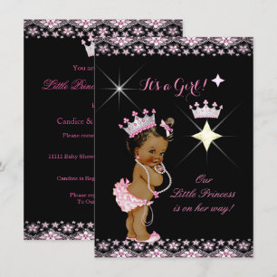 Convites Chuva de Bebê Princesa Rosa Preto Tiara Étnico