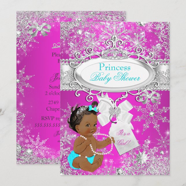 Convites Chuva de Bebê Princesa Rosa Quente Água Etnico (Frente/Verso)