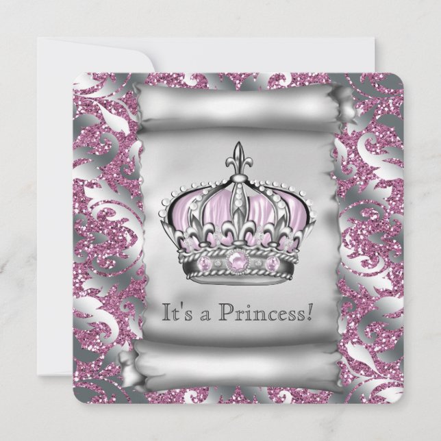 Convites Chuva de Bebê Princesa Rosa Real (Frente)