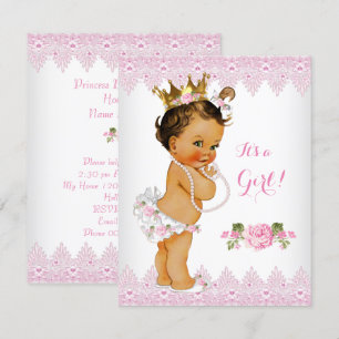 Convites Chuva de Bebê Princesa Rosa Rosa Bege Brunette
