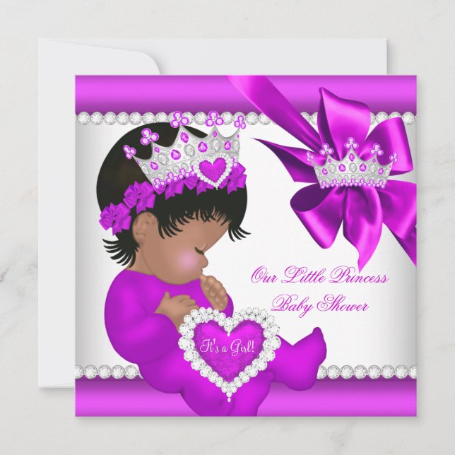 Convites Chuva de Bebê Princesa Rosa Roxo Tiara Étnica (Frente)