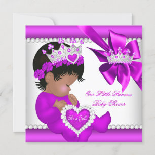 Convites Chuva de Bebê Princesa Rosa Roxo Tiara Étnica