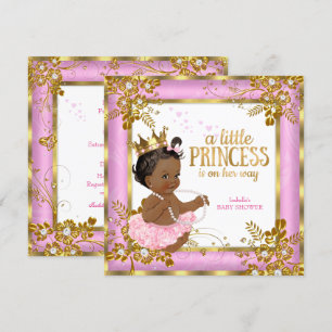 Convites Chuva de Bebê Princesa Rosa Tutu Floral Étnico