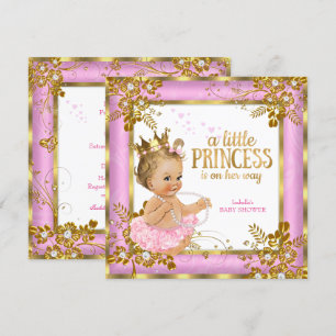 Convites Chuva de Bebê Princesa Rosa Tutu Floral Loura
