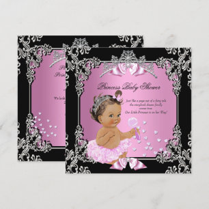 Convites Chuva de Bebê Princesa Rosa Tutu Preto Morena