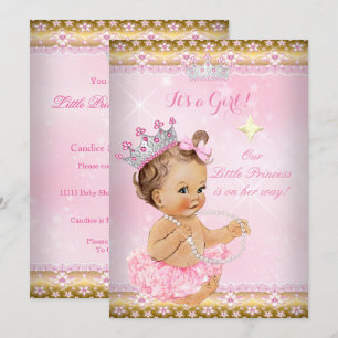 Convites Chuva de Bebê Princesa Rosa Tutu Tiara Dourada Mor