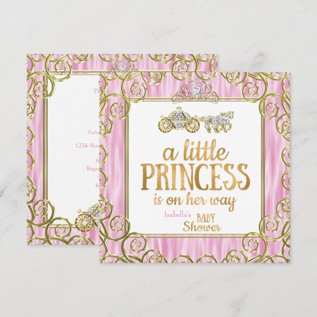 Convites Chuva de Bebê Princesa Tiara Carruagem de Cavalo R (Frente/Verso)