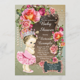 Convites Chuva de Bebê Princesa Tutu Pérola Rosa