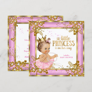 Convites Chuva de Bebê Princesa Tutu Rosa Floral Morena