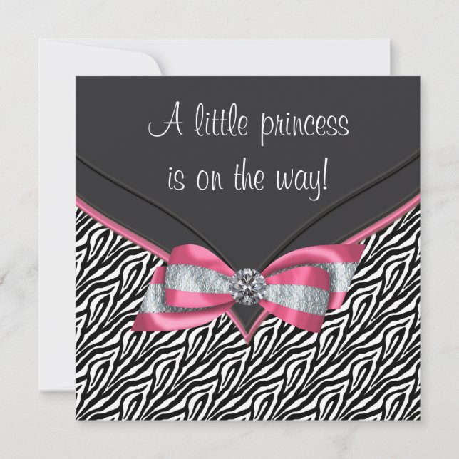 Convites Chuva de Bebê Princesa Zebra Rosa (Frente)