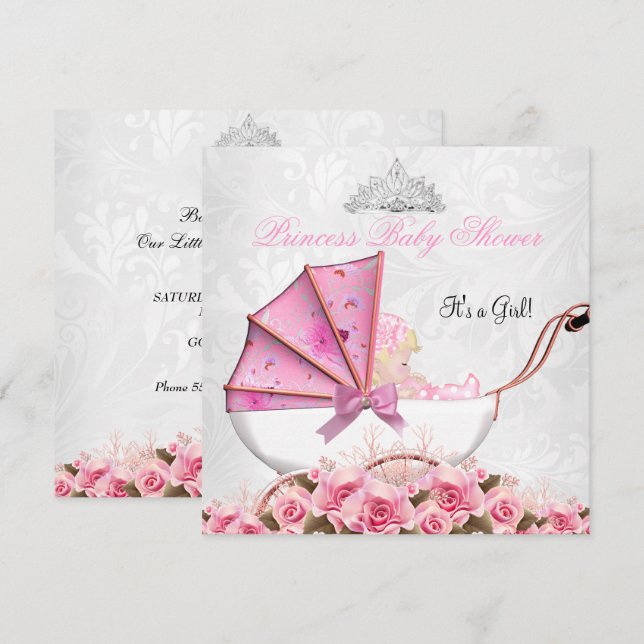 Convites Chuva de Bebê Princesinha Bebê Menina Rosa 4 (Frente/Verso)
