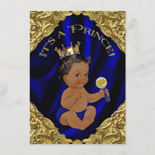Convites Chuva de Bebê Príncipe Afro-Americano Blue Gold